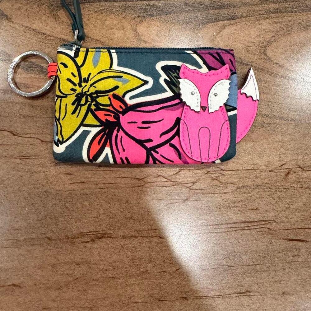 NWOT Vera Bradley Falling Flowers Fox Novelty Cotton Zip ID Case Wallet Keychain